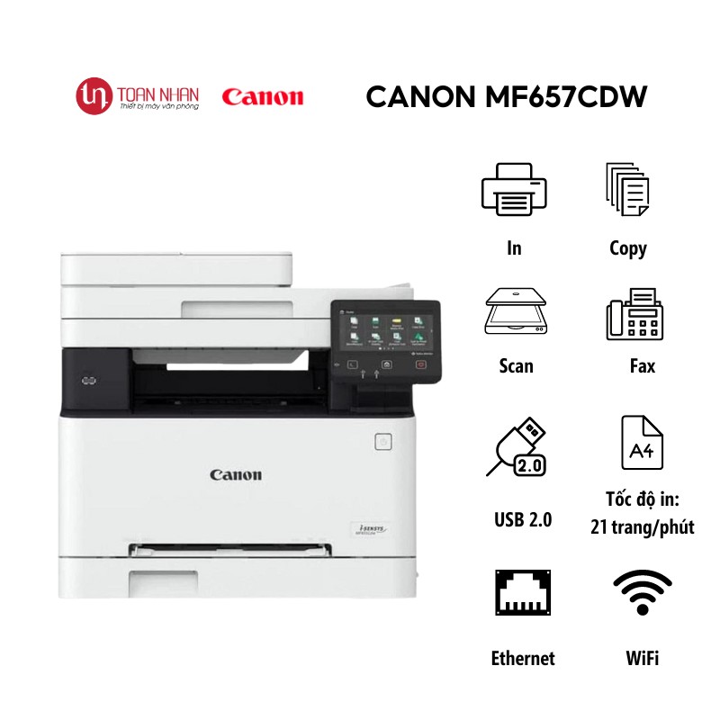 Máy in laser màu Canon i-SENSYS MF657CDW (In màu/ Copy/ Scan/ A4 / Duplex/ USB/ Ethernet/ WiFi)