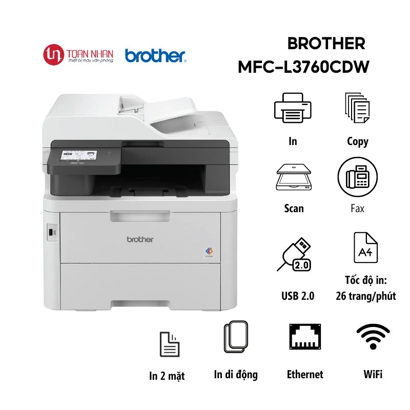 Máy in Laser Màu Đa Năng Brother MFC-L3760CDW (A4/ In/ Scan/ Copy/ Fax/ Duplex/ WiFi)