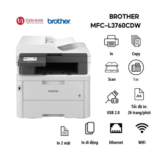 [PRT-BRLJ-L3760CDW] Máy in Laser Màu Đa Năng Brother MFC-L3760CDW (A4/ In/ Scan/ Copy/ Fax/ Duplex/ WiFi)